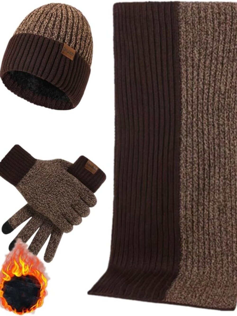 Cozy Men's Winter Accessories Set: Knit Beanie, Warm Scarf & Touchscreen Gloves